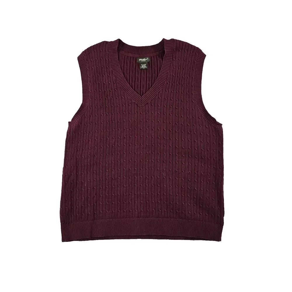 Eddie Bauer Mens Sweater Vest Cable Knit V-Neck Stretch Knit Pullover Purple‎ XL